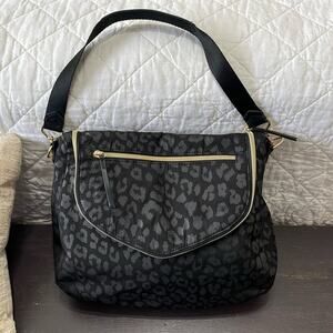 Stella & Dot Black Nylon Leopord Shoulder Bag 12"x10"x3"